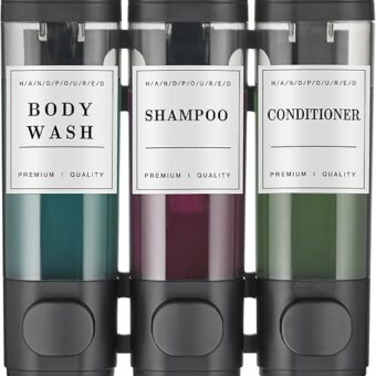 Shower Soap Dispenser Wall Mounted No Drill Shampoo Dispenser for Shower Wall Shampoo and Conditioner Dispenser Bathroom Hotel 3 * 300ml Black with...