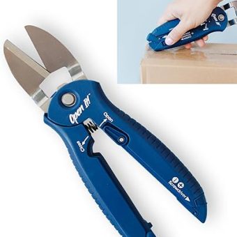 Zibra Open-It! All-In-One Multi Tool with Heavy-Duty Scissors, Box Cutter, Screwdriver, and Package Opener, Blue