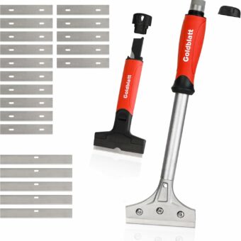 Goldblatt 2 Pieces Glass Scraper Set ​with 20-piece Blades - 4 Inch Industrial Floor Scraper Tool with Long-Handle, Heavy Duty Razor Holder for Cleaning Caulk, Paint, Glue on Glass, Tiles, Walls