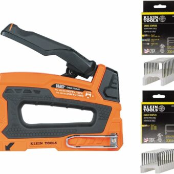 Klein Tools 80169 Heavy-Duty Cable Stapler with 600 Insulated Staples, Includes 300-Pack 19/32 x 11/32-Inch and 300-Pack 31/64 x 13/64-Inch Sizes