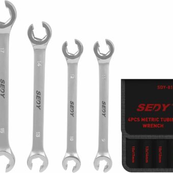 SEDY 4-Piece Flare Nut Wrench Set, Offset End Spanner Metric 9 10 11 12 13 14 15 17mm, CR-V Steel Storage Pouch Repair and Remove Nuts on Fuel Tube Hose Transmission Line