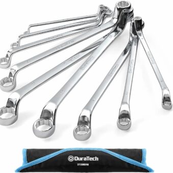 DURATECH Offset Box Wrench Set, Metric, 9-Piece, 6-23mm, 75-Degree, CR-V Steel, Organized in Rolling Pouch