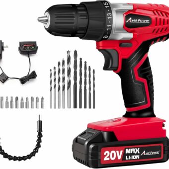 AVID POWER 20V MAX Lithium lon Cordless Drill Set, Power Drill Kit with Battery and Charger, 3/8-Inch Keyless Chuck, Variable Speed, 16 Position and 22pcs Drill Bits (Red)