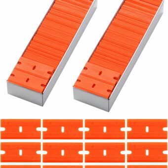 FOSHIO Plastic Razor Blades 200PCS Double Edged 1.5 Inch Suit for Razor Blade Scraper, Plastic Scraper with Plastic Blades for Remove Decals Stickers Adhesive Label and Glass Clean, Orange