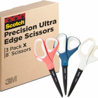 Scotch Brand Precision Ultra Edge Scissors, Left- or Right-Handed, 8 Inch, 3-Pack