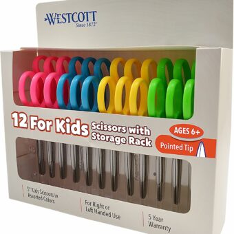 Westcott Right- & Left-Handed Scissors For Kids, 5’’ Pointed Safety Scissors, Assorted, 12 Pack (13141)